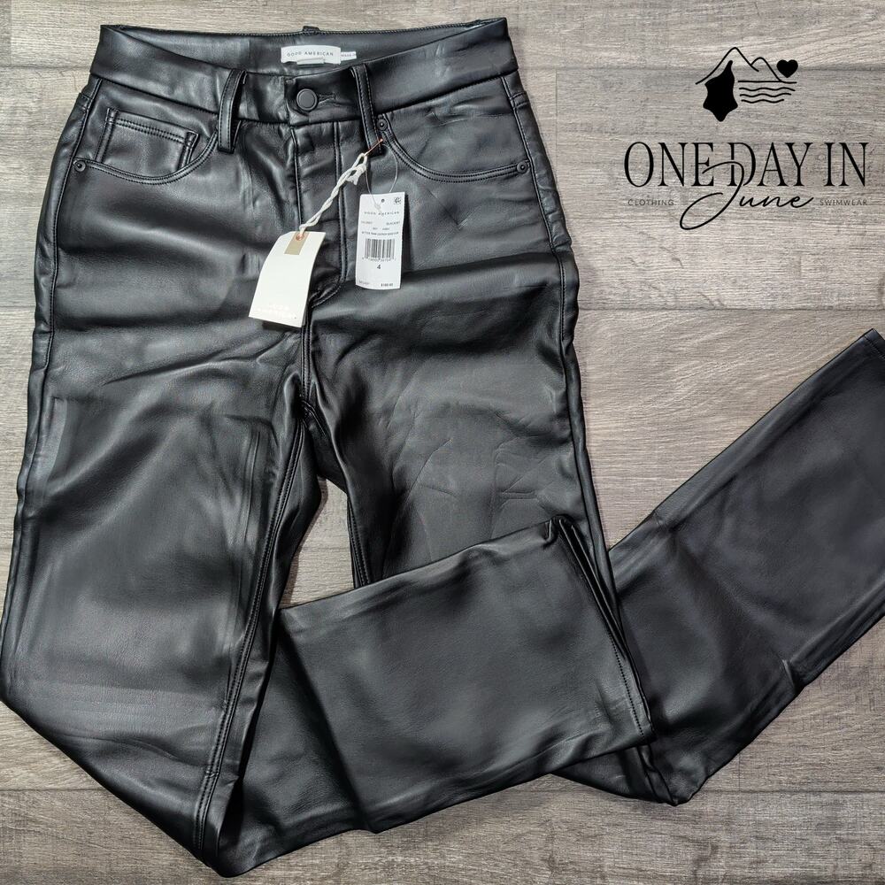 Good American Better Than Leather Good Icon Jeans Black Faux Leather NWT Size 4